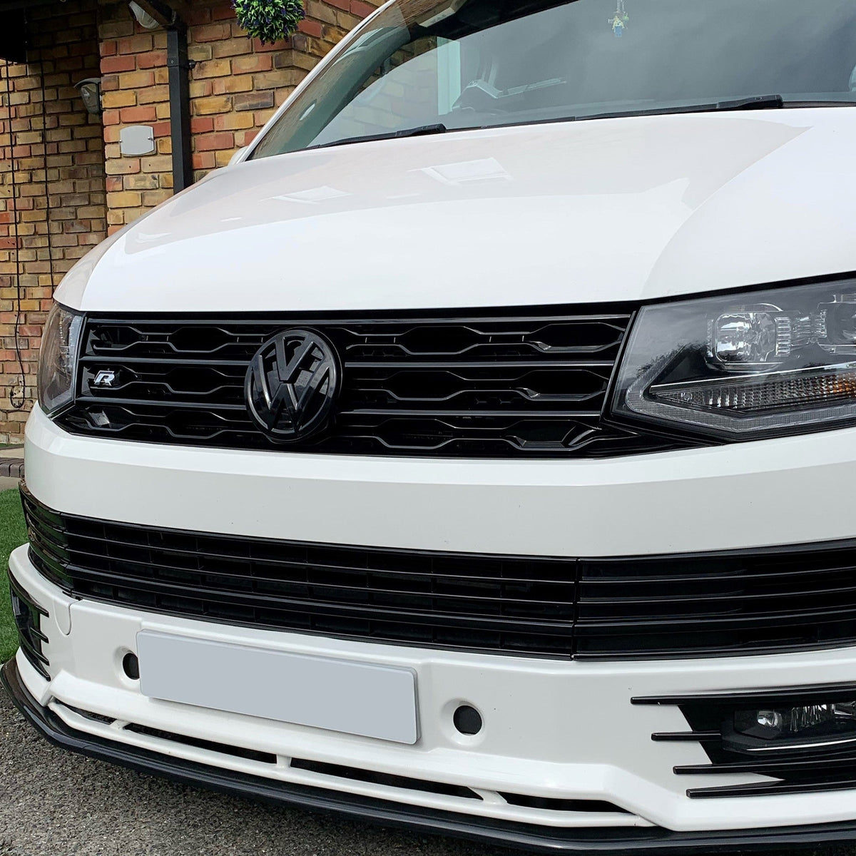 For VW T6 Front R-Line Badgeless Grille Gloss Black Upgrade Styling Kit - Van-X