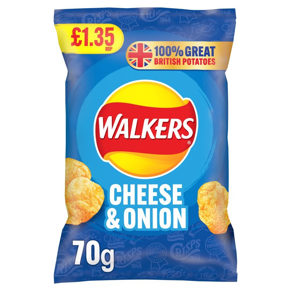 Walkers Cheese & Onion Crisps PMP 70g (Box of 18)