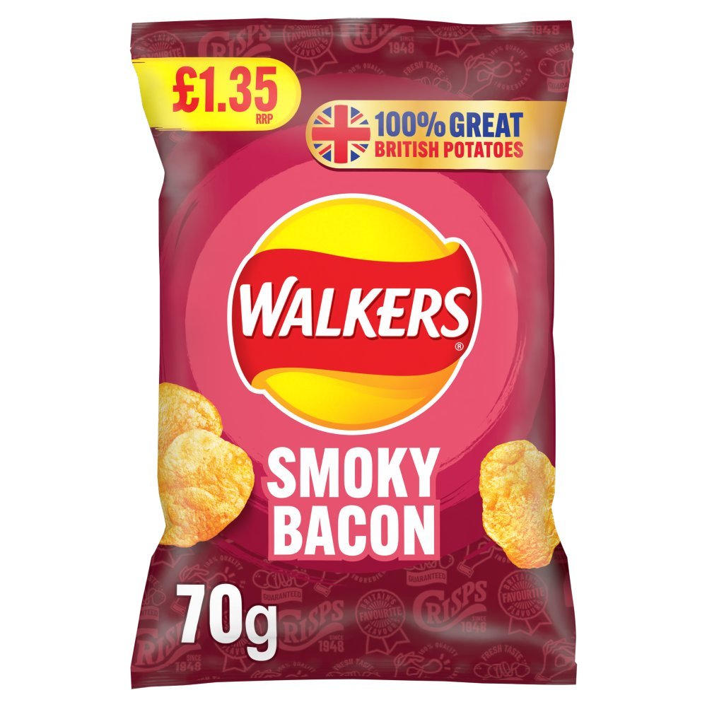 Walkers Smoky Bacon Sharing Crisps 70g (Box of 18)