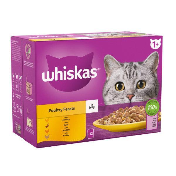 Whiskas Adult 1+ Poultry Feasts in Jelly Pouches 12 x 85g - Case of 4