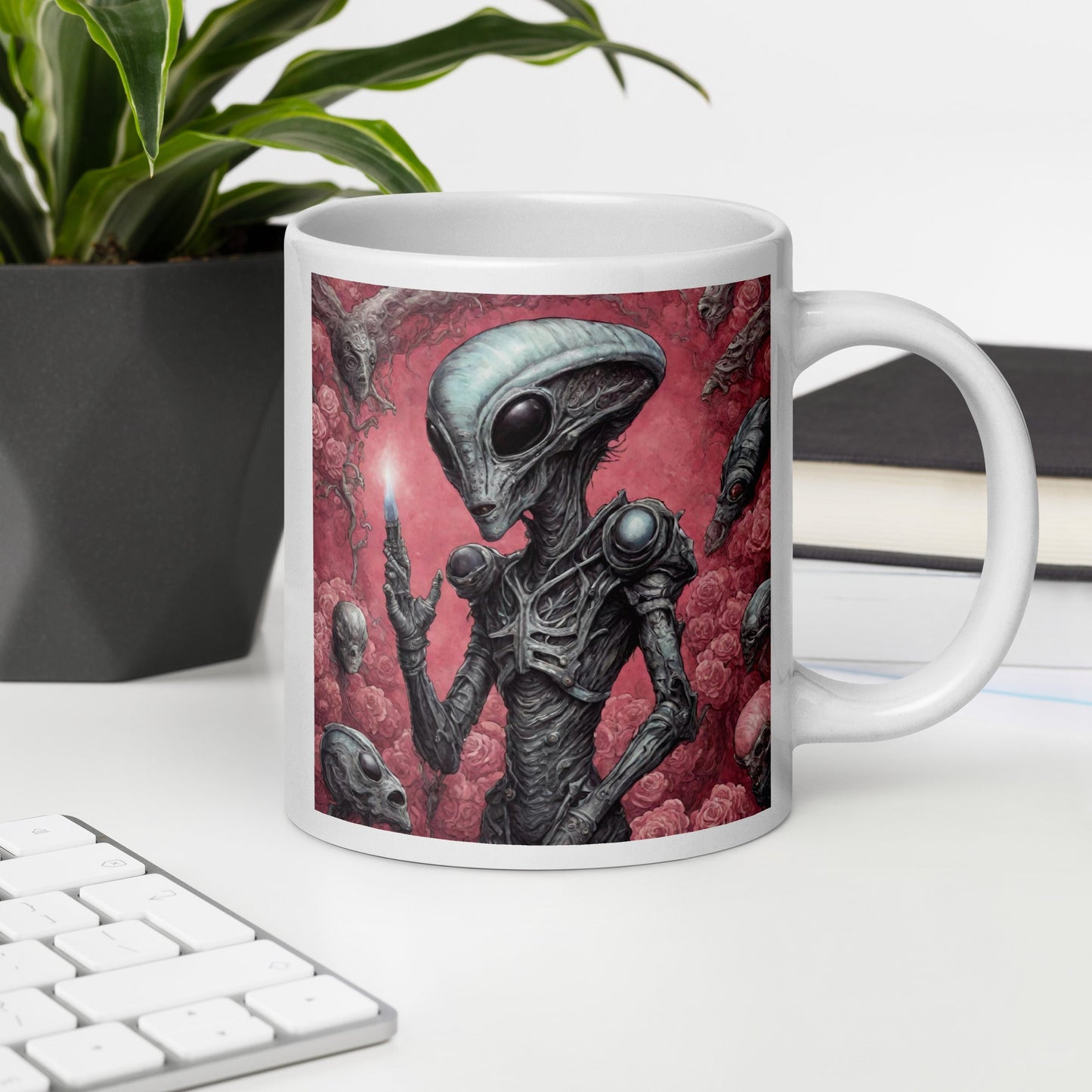 Alien Landscape White Mug — Unique AI Designed Gift