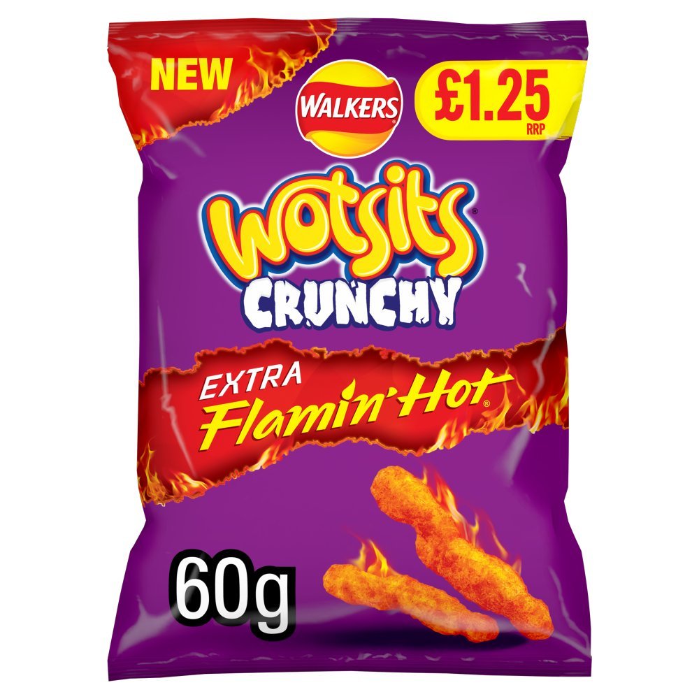 Wotsits Crunchy Extra Flamin' Hot Sharing Bag Crisps 60g (Box of 15)