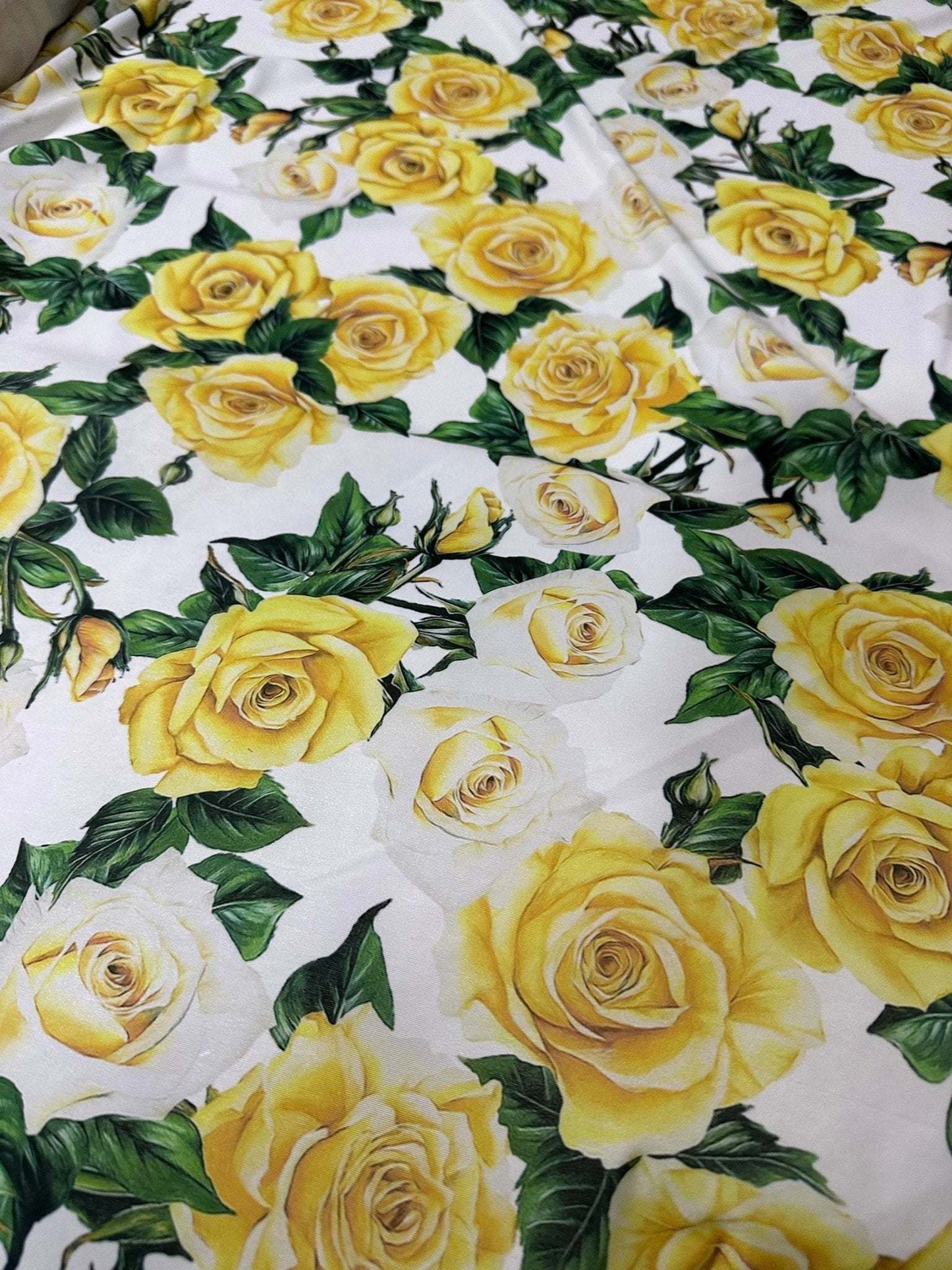 Yellow Floral Rose Pattern Fabric Sold by Metre
