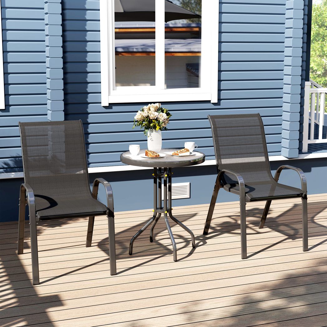 Outsunny Garden Bistro Set, Small Garden Set w/ Stackable Chairs
