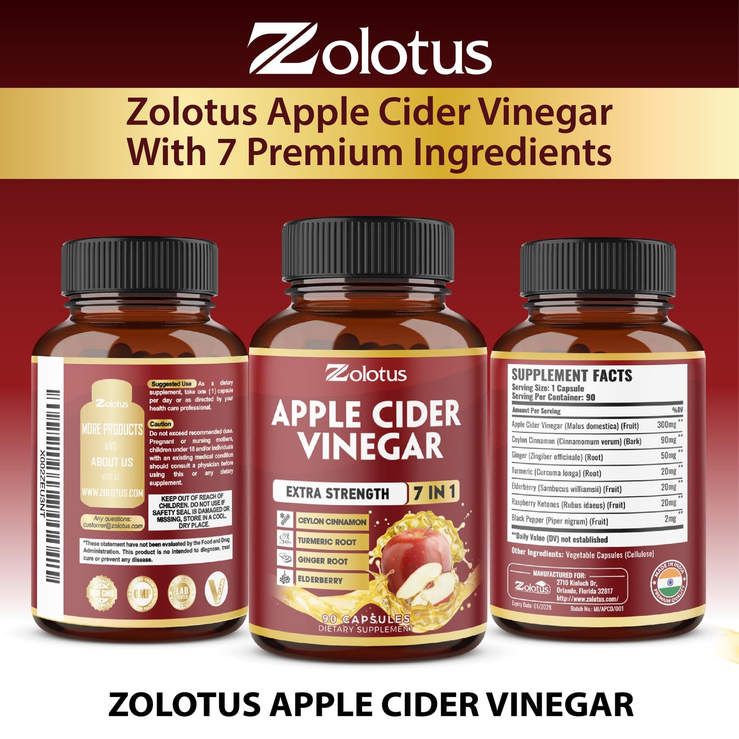 Zolotus 7-in-1 Apple Cider Vinegar Capsules, 3-Month Supply