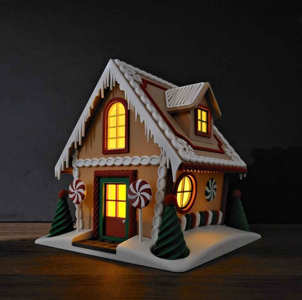 Gingerbread House | Christmas Decoration | Festive Holiday Centrepiece | Toy Village Display | Chocolates Storage | Complete with Flickering LED Tea Lights
