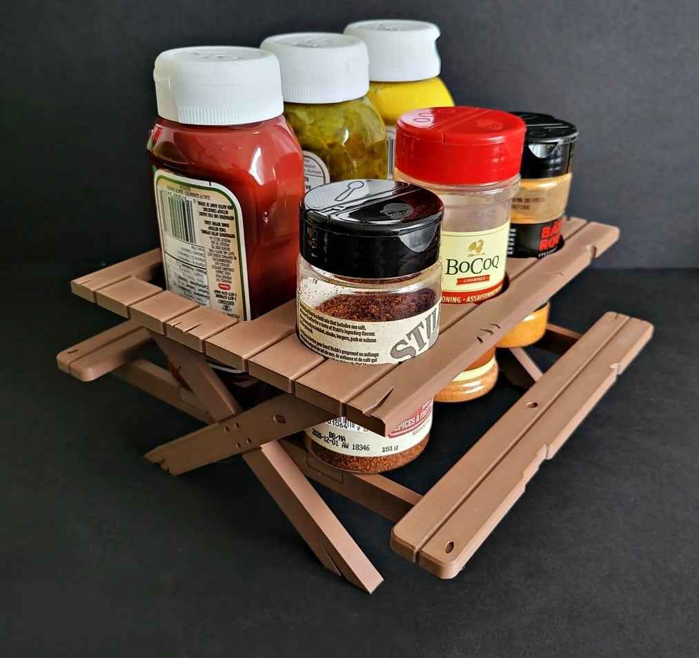 BBQ Picnic Table Sauce and Spice Rack | BBQ Gift | Garden Decor | BBQ Utilities | Outdoor Dining | Optional Dipping & Olive Pots | Gift For Dad
