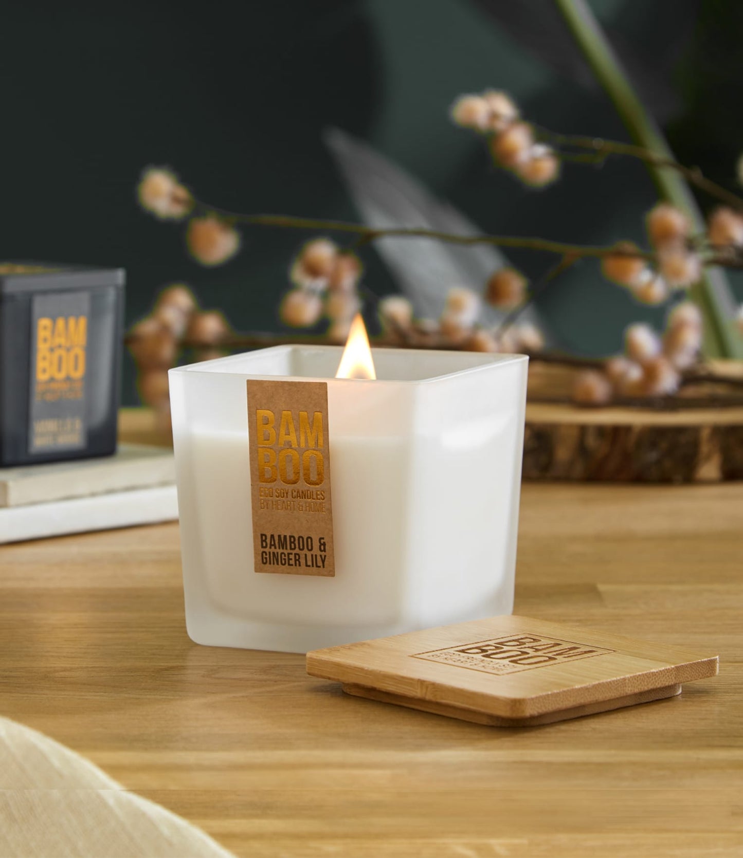 Bamboo & Ginger Lily Large Soy Candle  - 40 Hours Burn - Crackling Wick