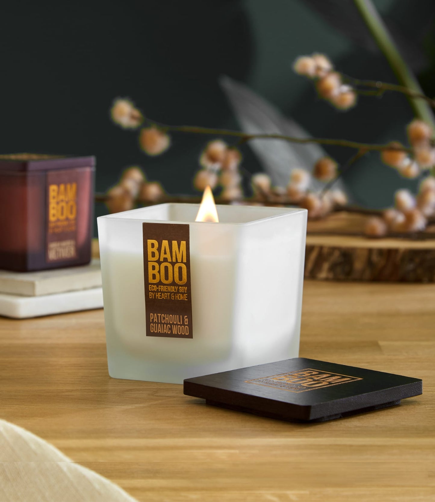 Bamboo Patchouli & Guaiac Wood Large Soy Candle  40 Hours Burn - Crackling Wick