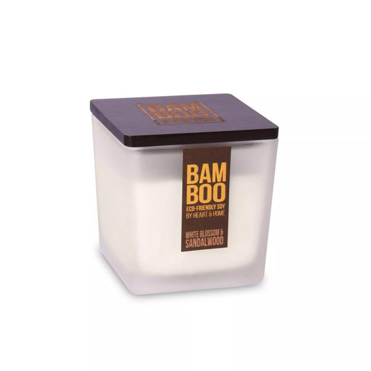 Bamboo White Blossom & Sandalwood Large Soy Candle 40 Hours Burn Crackling Wick