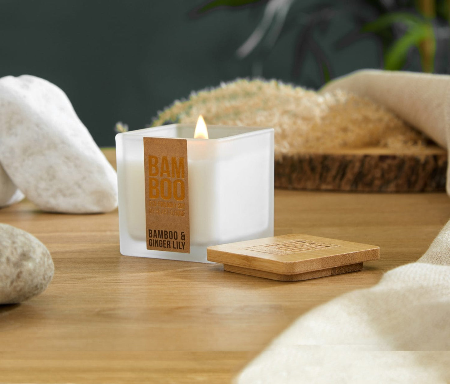 Bamboo & Ginger Lily Small Soy Candle  - 20 Hours Burn - Crackling Wick