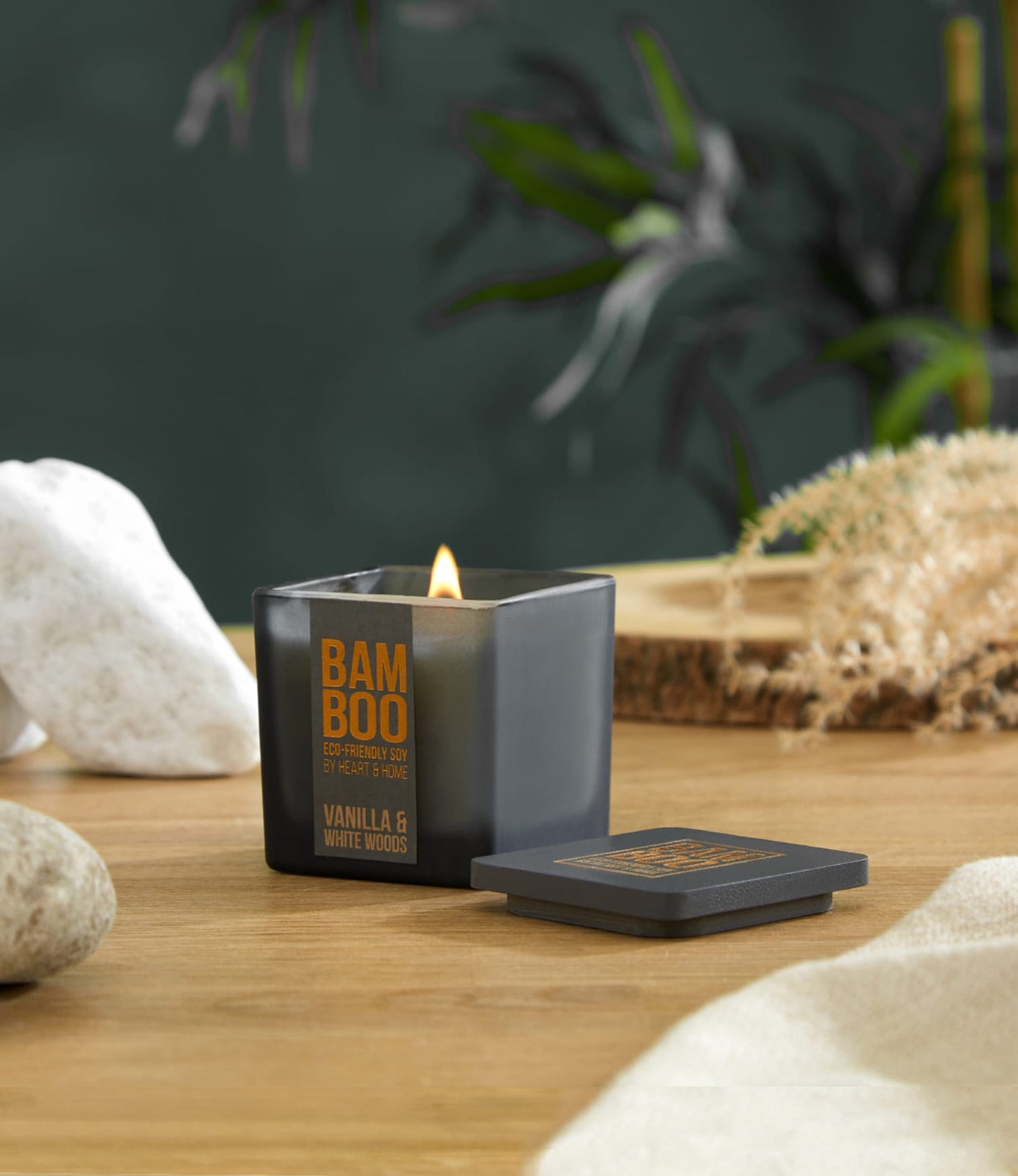 Bamboo Vanilla & White Woods Small Soy Candle  - 20 Hours Burn - Crackling Wick