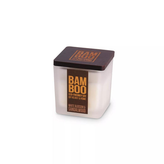 Bamboo White Blossom & Sandalwood Small Soy Candle 20 Hours Burn Crackling Wick