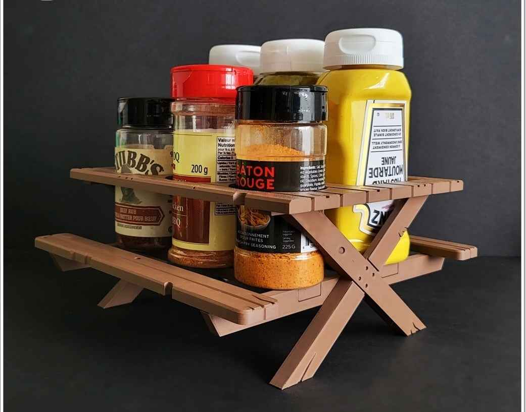 BBQ Picnic Table Sauce and Spice Rack | BBQ Gift | Garden Decor | BBQ Utilities | Outdoor Dining | Optional Dipping & Olive Pots | Gift For Dad