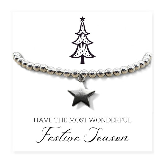 Aye Do Gifts Silver Star Beaded Bracelet - Festive Season Card Gift