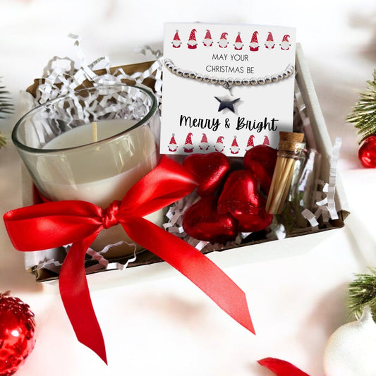 Aye Do Gifts Small Merry & Bright Christmas Gift Hamper - Silver Star Bracelet, Chocolates & Candle