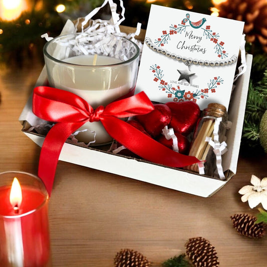 Aye Do Gifts Small Merry Christmas Star Gift Hamper - Silver Star Bracelet, Chocolates & Candle