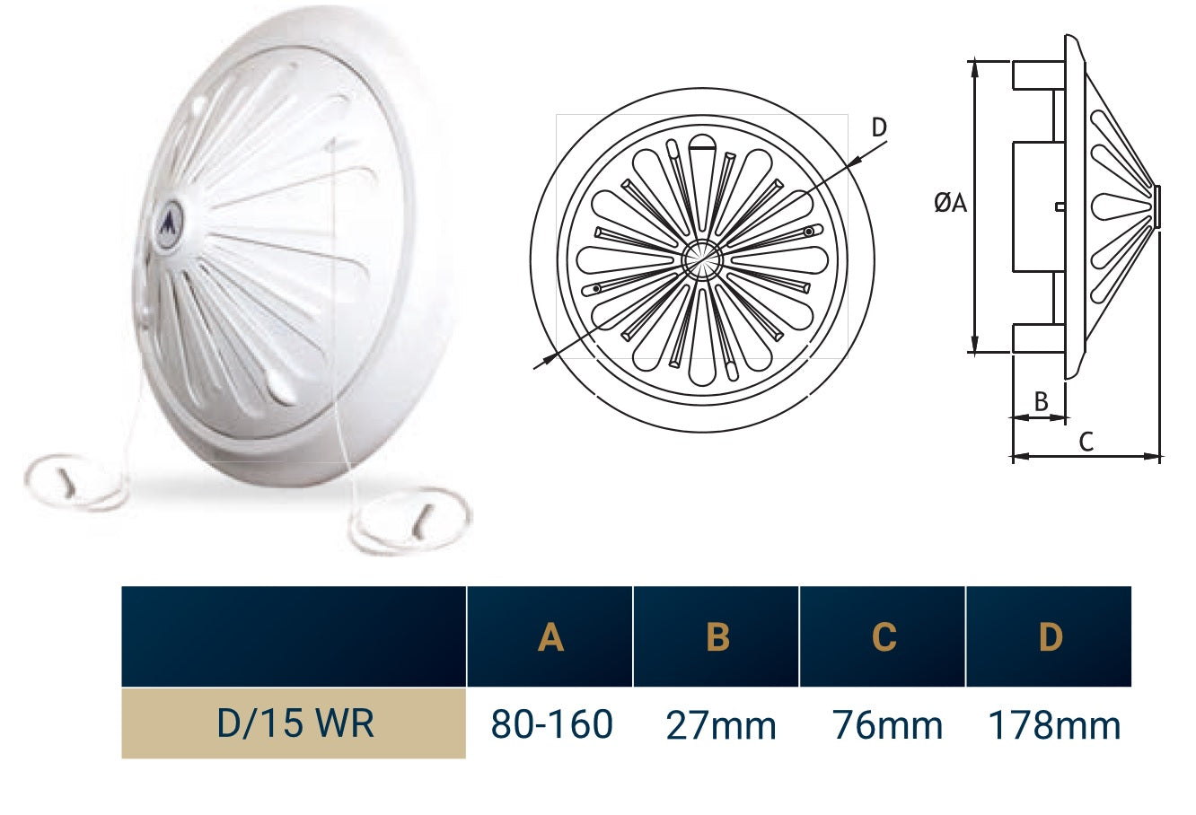 Adjustable Louvre Vent Round 80mm-160mm White