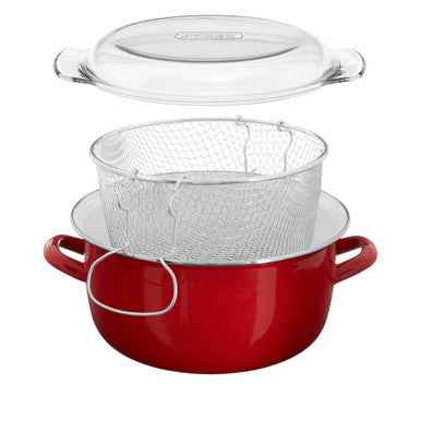 Telo Red Enamel On Steel Deep Fryer