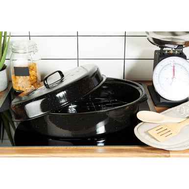 Carvara Black Enamel Large Casserole Dish