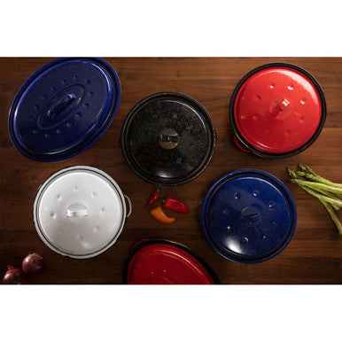 Carvara Round Self Basting White Enamel Roaster