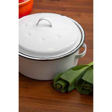 Carvara Round Self Basting White Enamel Roaster