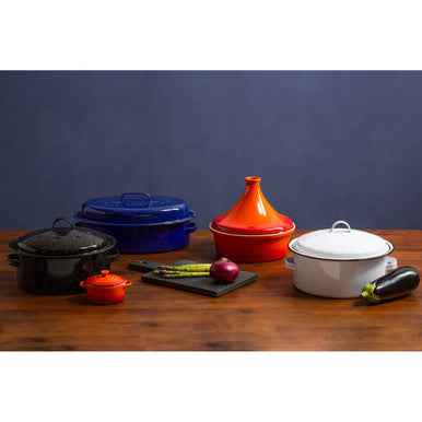 Carvara Round Self Basting White Enamel Roaster