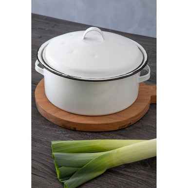 Carvara Round Self Basting White Enamel Roaster