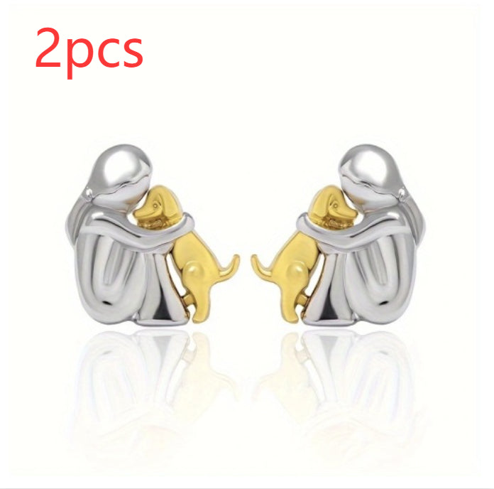 Fashion Jewelry Little Girl And Dog Hug Ear Studs
