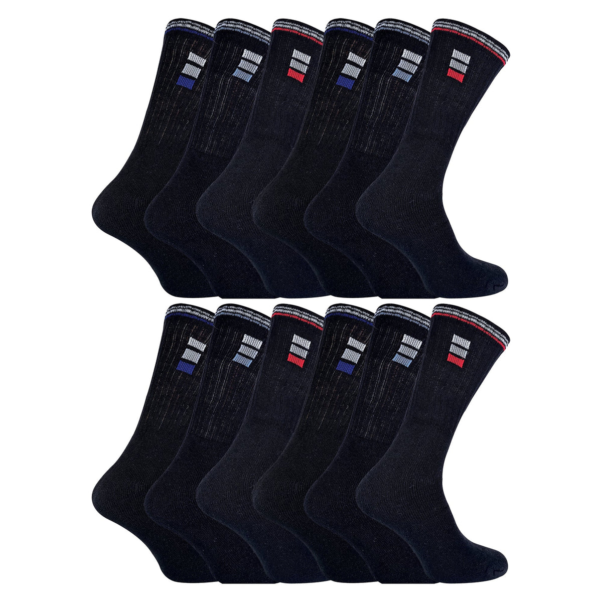 Mens Retro Stripe Cotton Sports Socks in White & Black (Multipack Options)