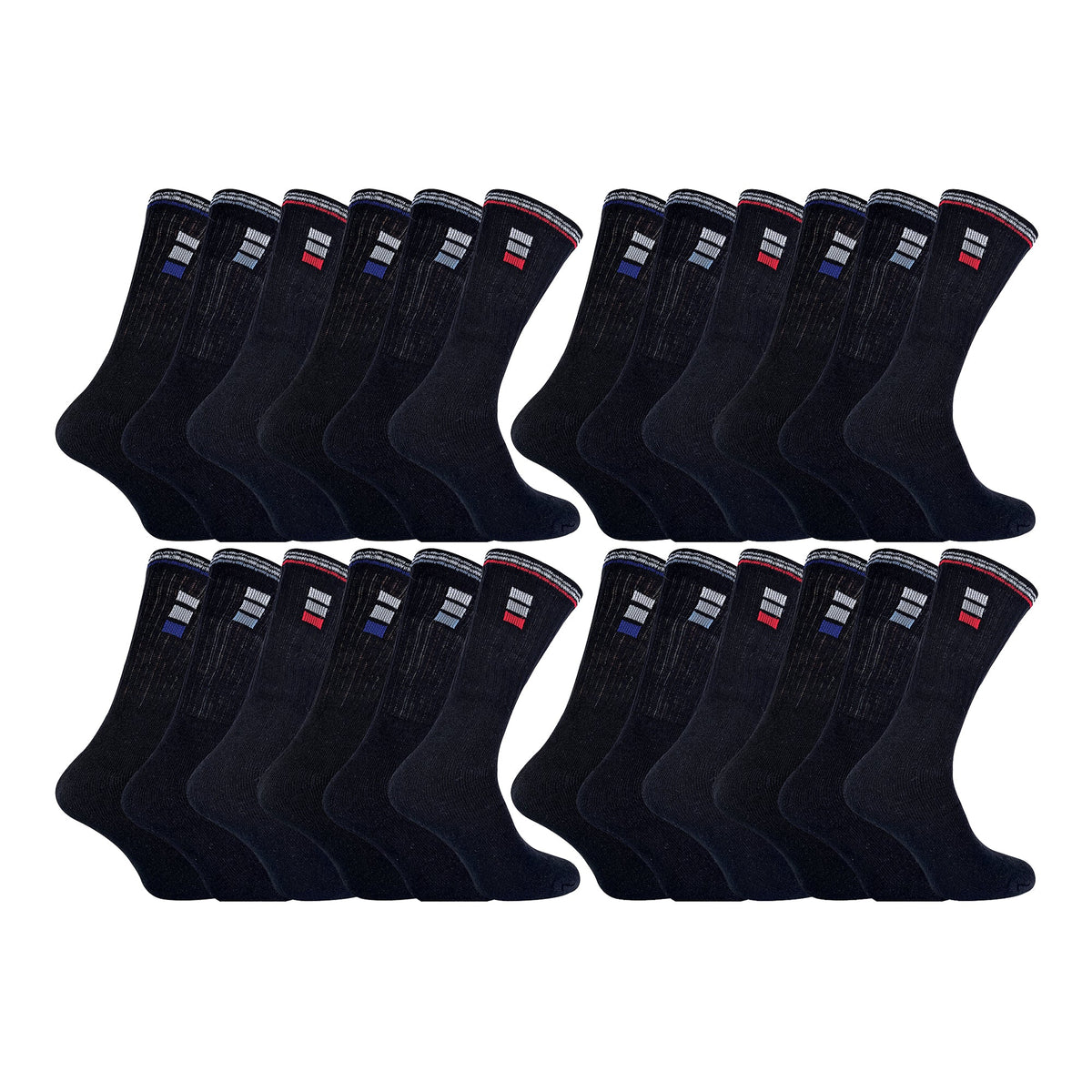 Mens Retro Stripe Cotton Sports Socks in White & Black (Multipack Options)