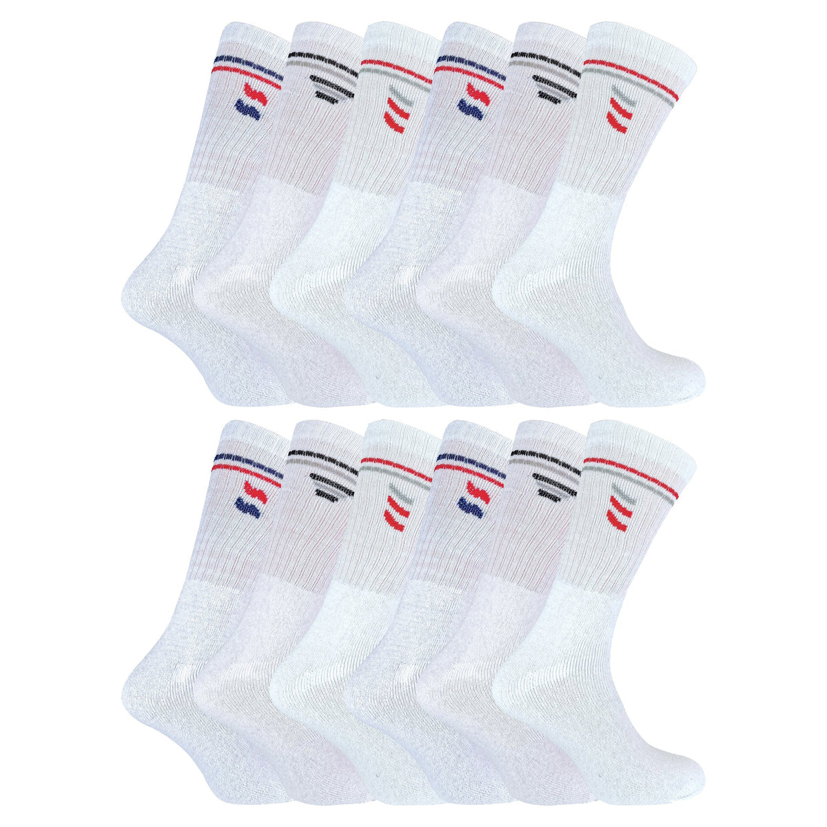Mens Retro Stripe Cotton Sports Socks in White & Black (Multipack Options)