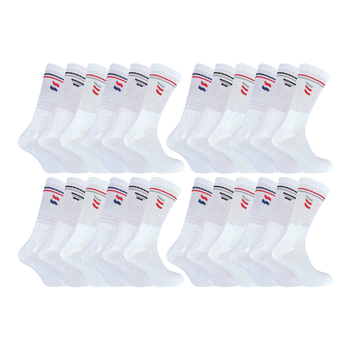 Mens Retro Stripe Cotton Sports Socks in White & Black (Multipack Options)