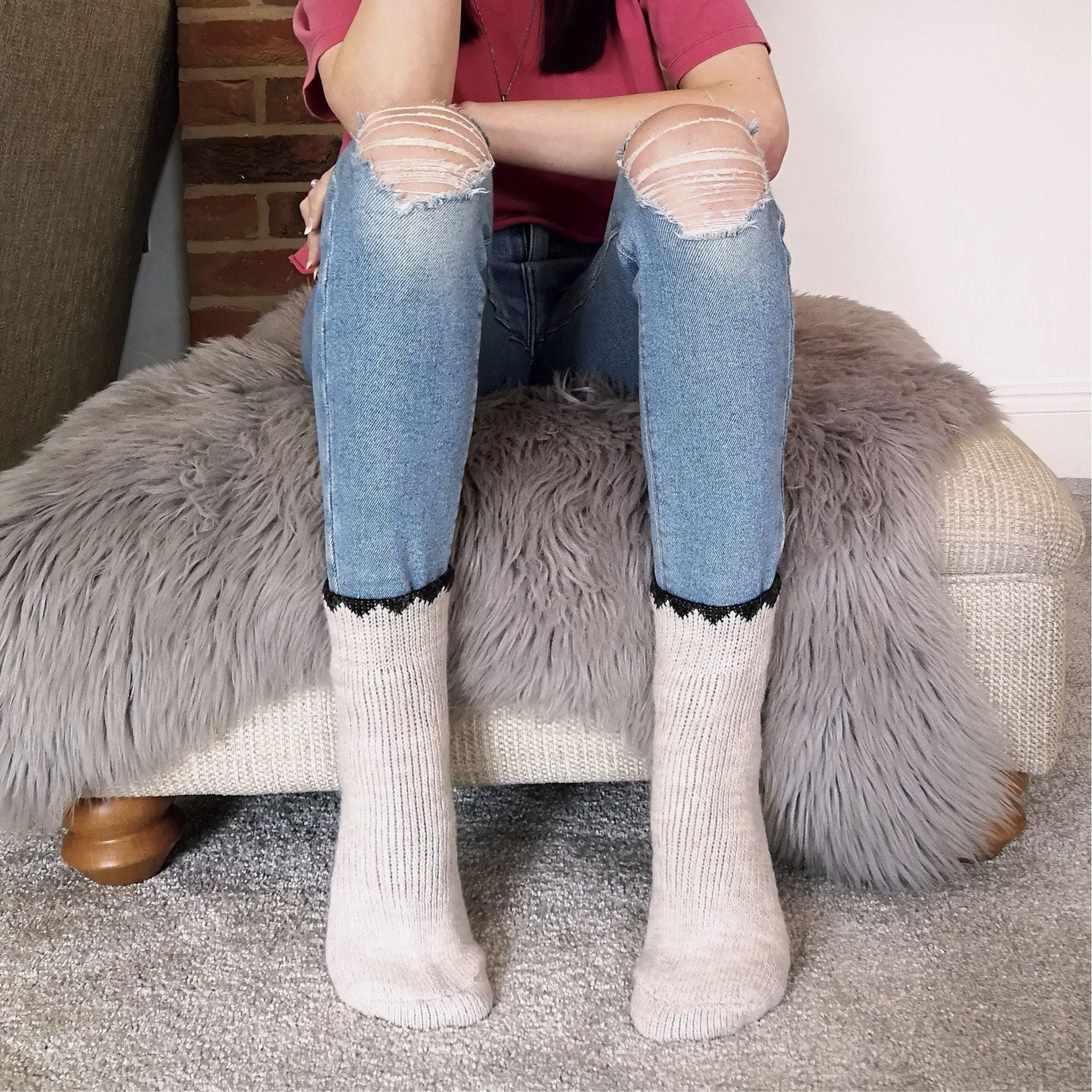 Ladies Warm Alpaca Wool Blend Boot Socks (Multipack Options)