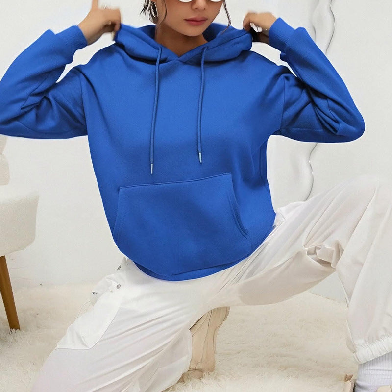 All-matching Loose Drawstring Pocket Sweatshirt Long Sleeve Women