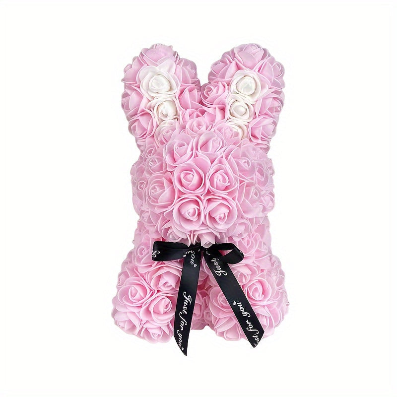 Eternal Flower Confession Rabbit - Artificial Rose Bouquet Gift Box, PE Simulation Roses for Valentine's Day, Christmas, Mother's Day, Hanukkah, Juneteenth - Romantic Plastic Floral Arrangement for Wife, Girlfriend, Proposal,