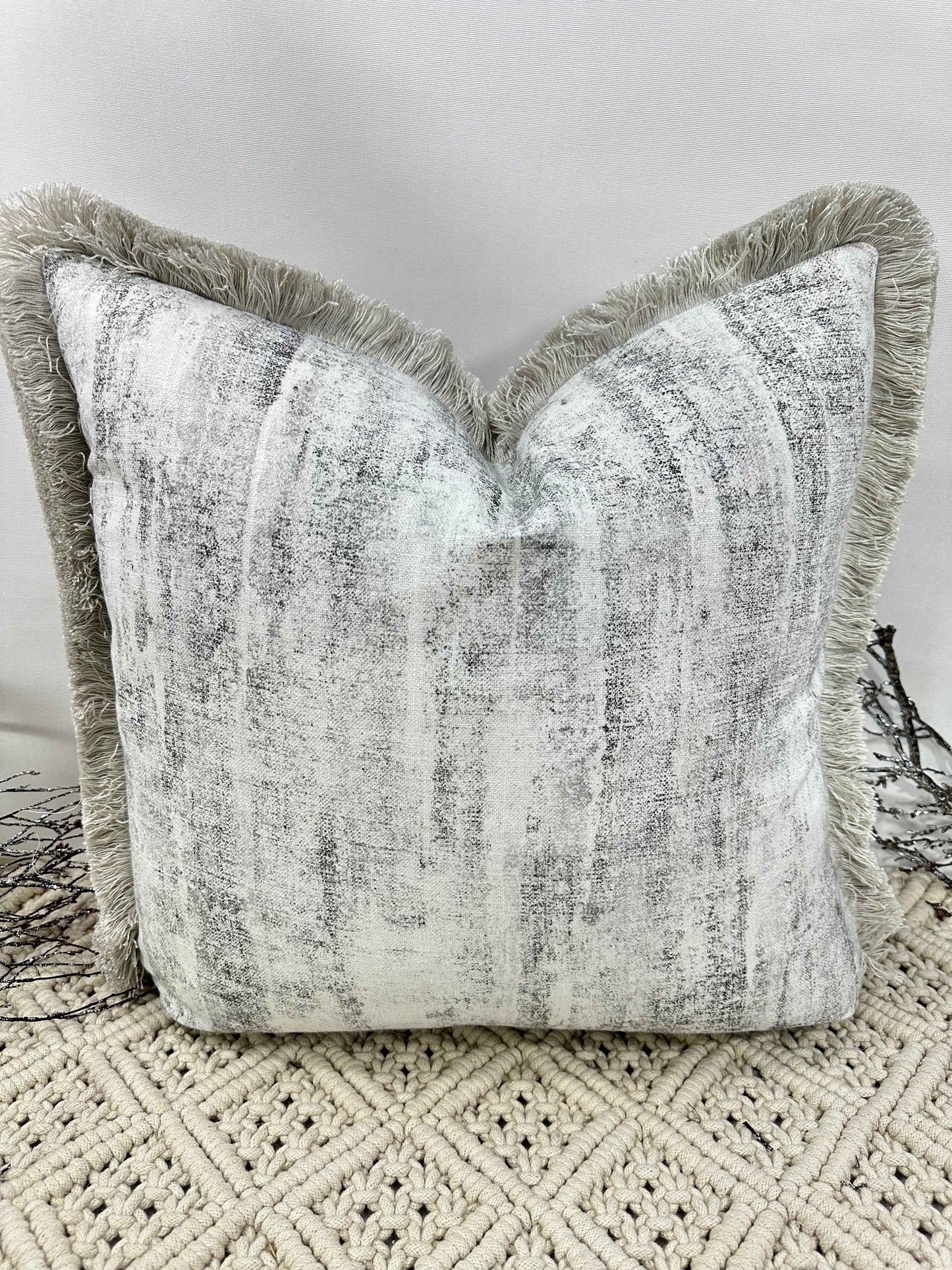 The Couture Cushion - The Fringed Silver Anderson - Style No. 175