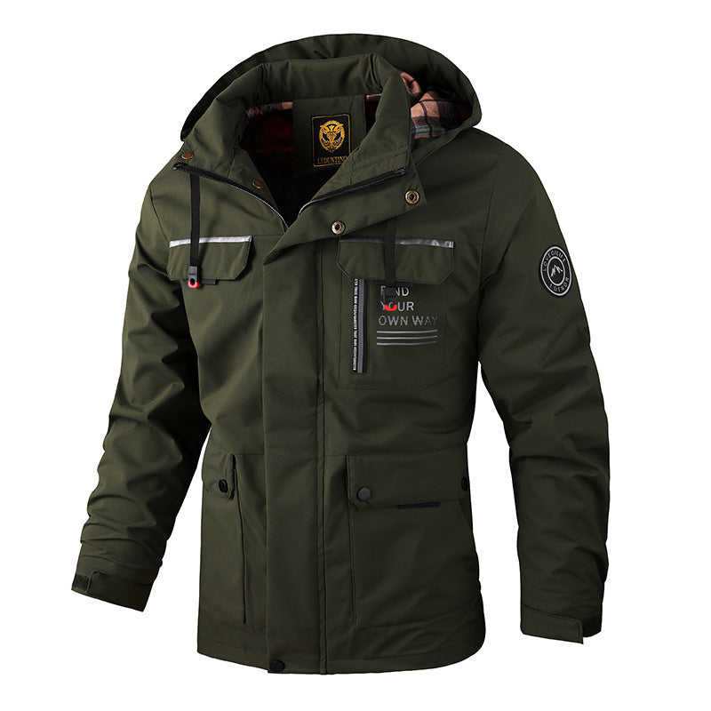 Men's Waterproof Windbreaker Jacket - Hooded Winter Coat with Fleece Lining