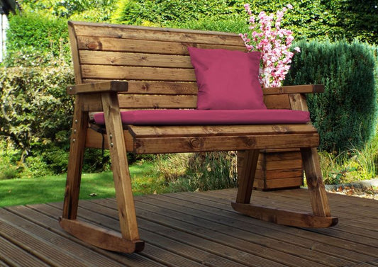 Charles Taylor Trading Rocker Bench With Burgundy Cushion Brown