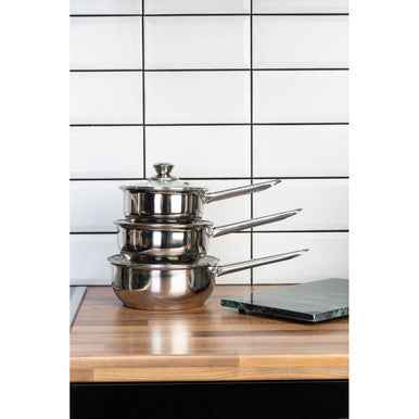 Crosse 3pc Mirrored Stainless Steel Pan Set With Glass Lids