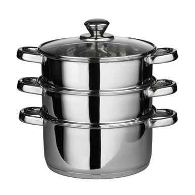 3 Tier Stainless Steel Steamer with Glass Lid
