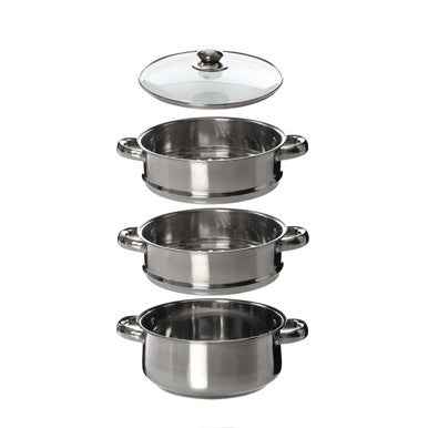 3 Tier Stainless Steel Steamer with Glass Lid