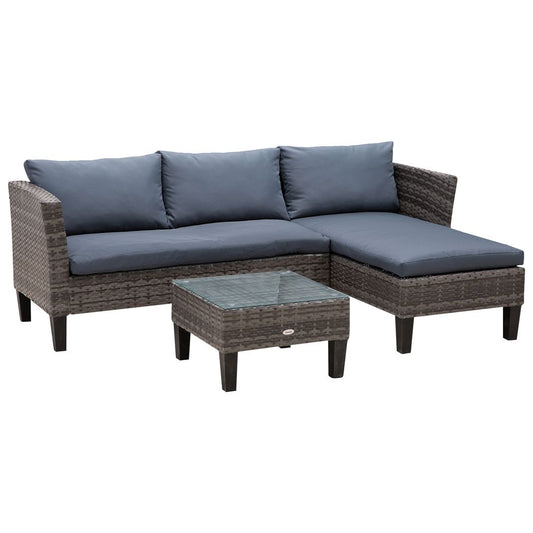 Outsunny  3-Seater Outdoor Garden PE Rattan Furniture Set Grey Grey 140cm x 70cm x 66cm