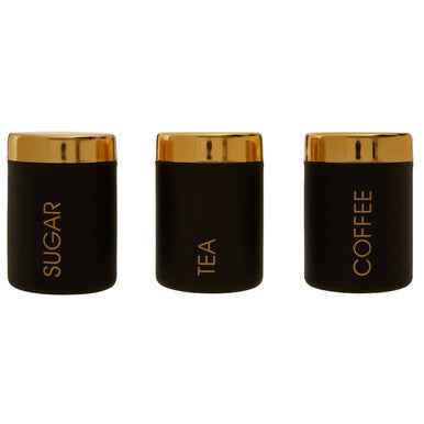 Liberty Set Of 3 Black Enamel Tea Coffee And Sugar Canisters