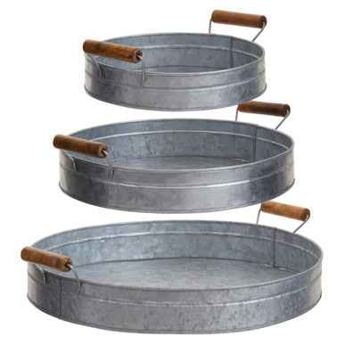 Drummond Set Of Three Round Galvanised Steel Trays