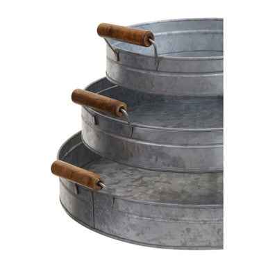 Drummond Set Of Three Round Galvanised Steel Trays