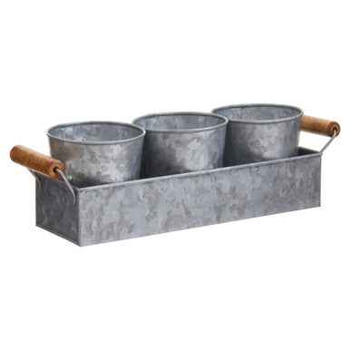 Drummond Set Of Three Galvanised Steel Flower/Herb Pots With Tray
