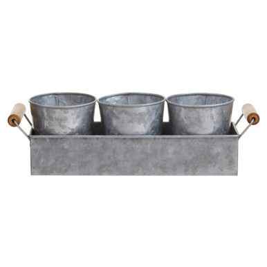 Drummond Set Of Three Galvanised Steel Flower/Herb Pots With Tray