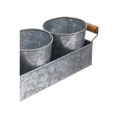 Drummond Set Of Three Galvanised Steel Flower/Herb Pots With Tray