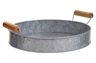 Drummond Round Galvanised Steel Tray With Wood Handles